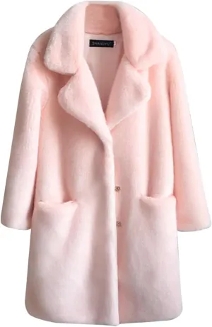 2023 Fuzzy Jackets Women Winter Long Sleeve Warm Button Down Trench Coat Soft Fleece Oversized Outwear with Pocket Overcoat