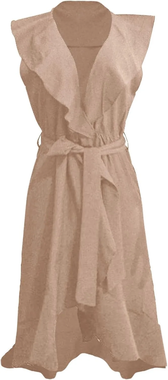 2025 Dresses for Women Summer Bohemian Wrap Midi Dress Sexy V Neck Wedding Guest Dress Ruffle Hem Split Beach Dresses