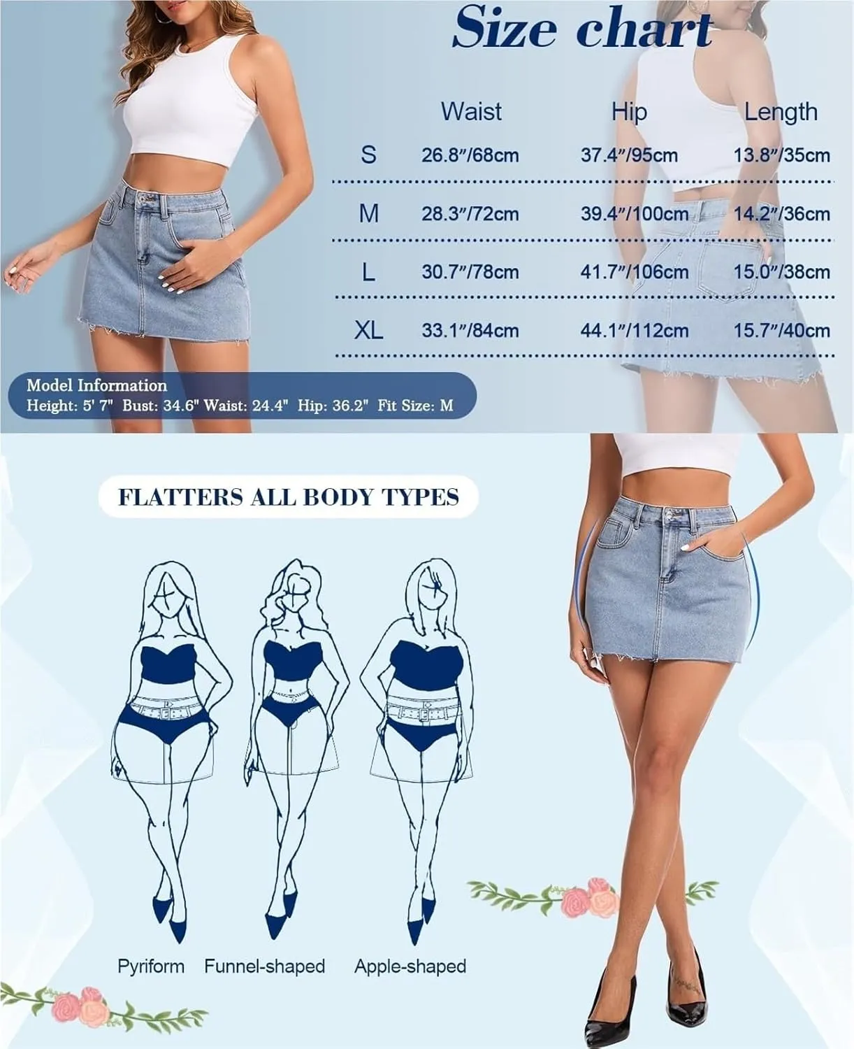 2025 Women's Mid-Rise Stretchy Denim Mini Skirt Button Front Raw Hem and Zip Fly Pencil Skirt for Casual Chic Style