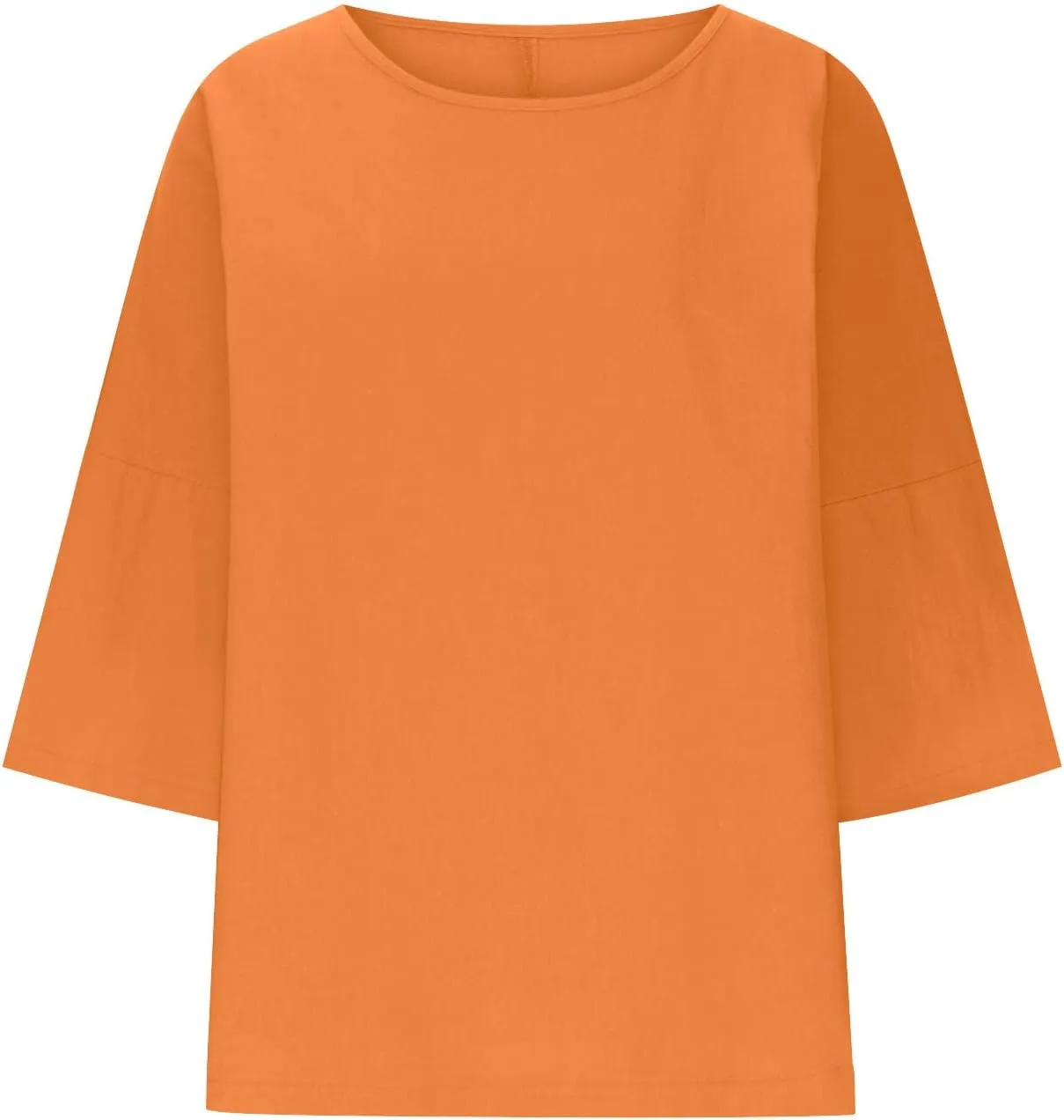 3/4 Sleeve Cotton Linen Tops for Women Plus Size Loose Fit Crew Neck Tee Shirts 2025 Summer Cute Solid Beach Tshirt
