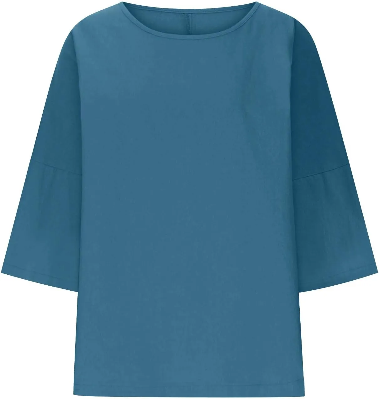 3/4 Sleeve Cotton Linen Tops for Women Plus Size Loose Fit Crew Neck Tee Shirts 2025 Summer Cute Solid Beach Tshirt