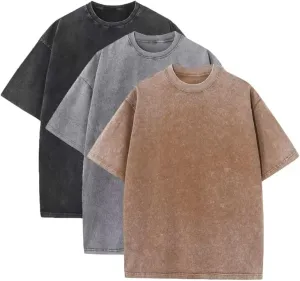 3Pcs Men's Cotton T-Shirts Oversized Unisex Short Sleeves Casual Loose Solid Basic Tee Tops