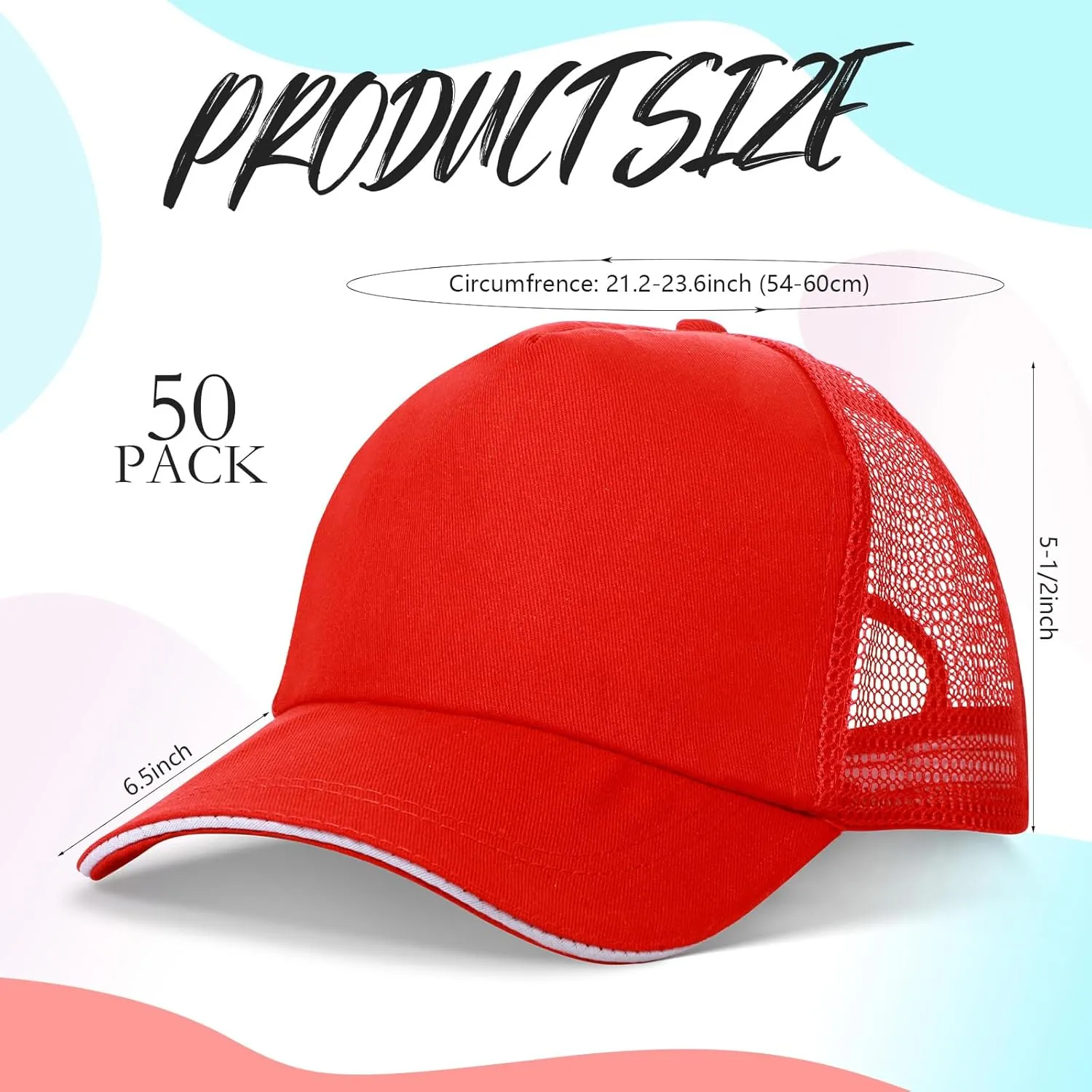 50 Pcs Blank Trucker Hats Bulk Unisex Sublimation Hat Baseball Cap Trucker Cap with Adjustable Snapback for Men Women
