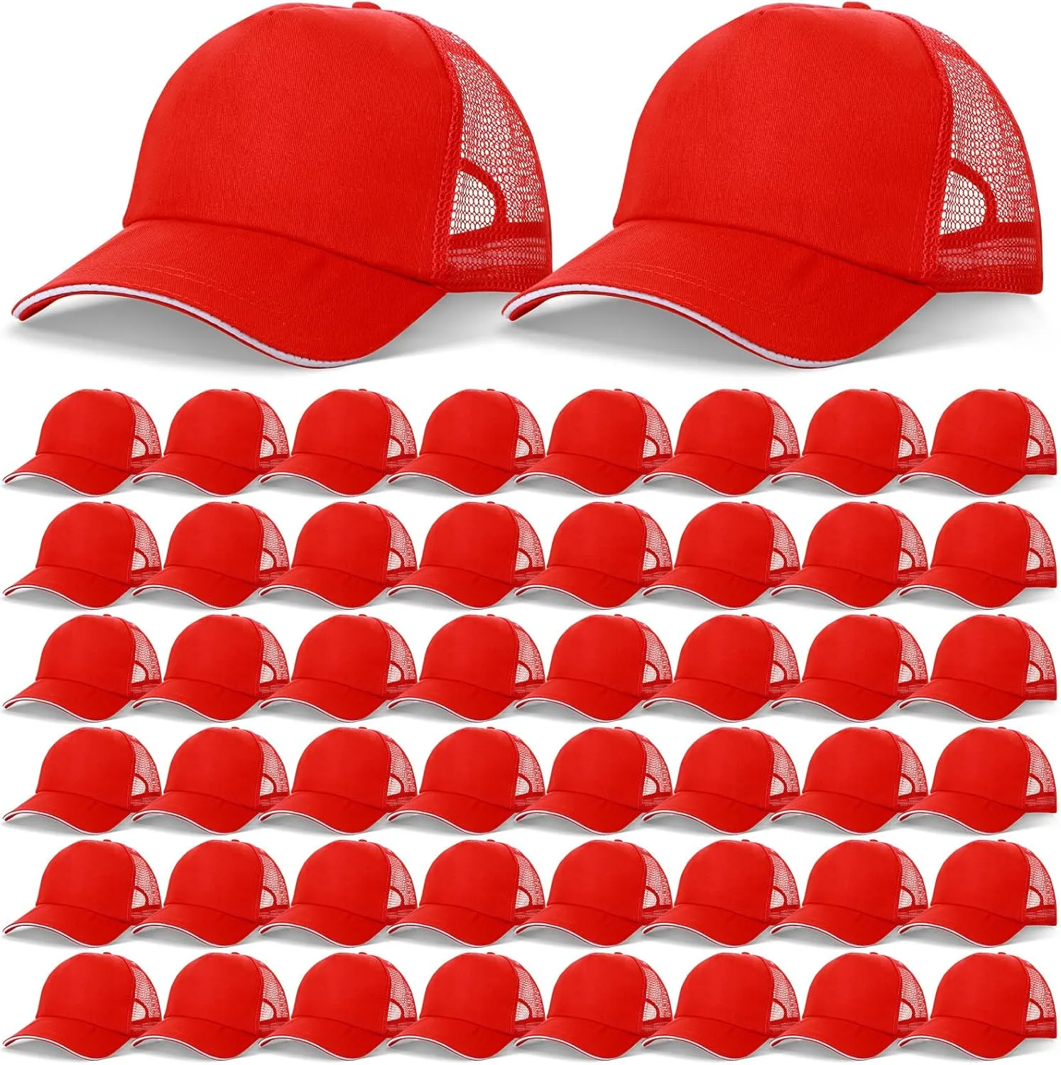 50 Pcs Blank Trucker Hats Bulk Unisex Sublimation Hat Baseball Cap Trucker Cap with Adjustable Snapback for Men Women