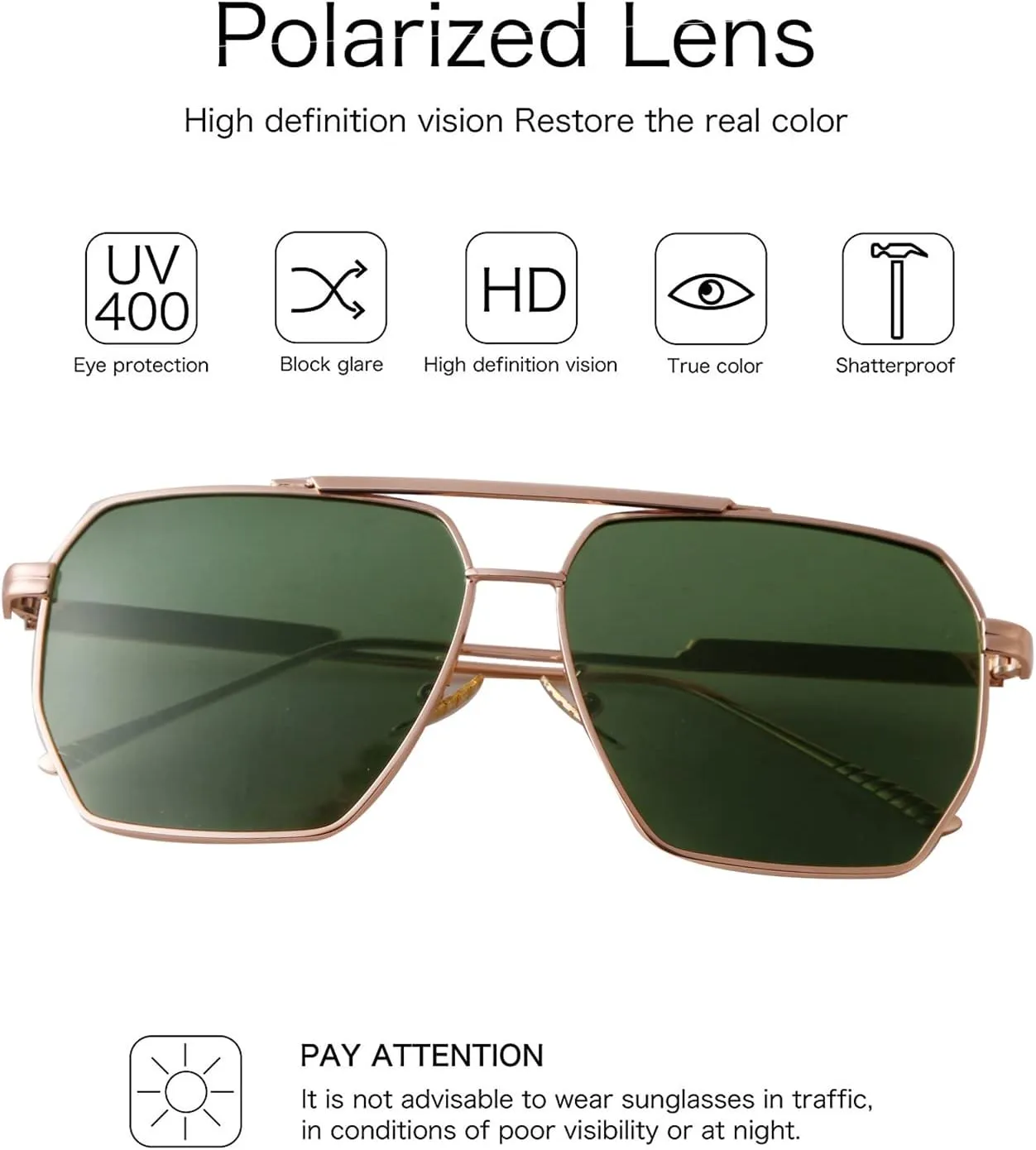 ADE WU Trendy Square Aviator Sunglasses for Women Men, Classic Polarized Oversized Aviators Sun Glasses