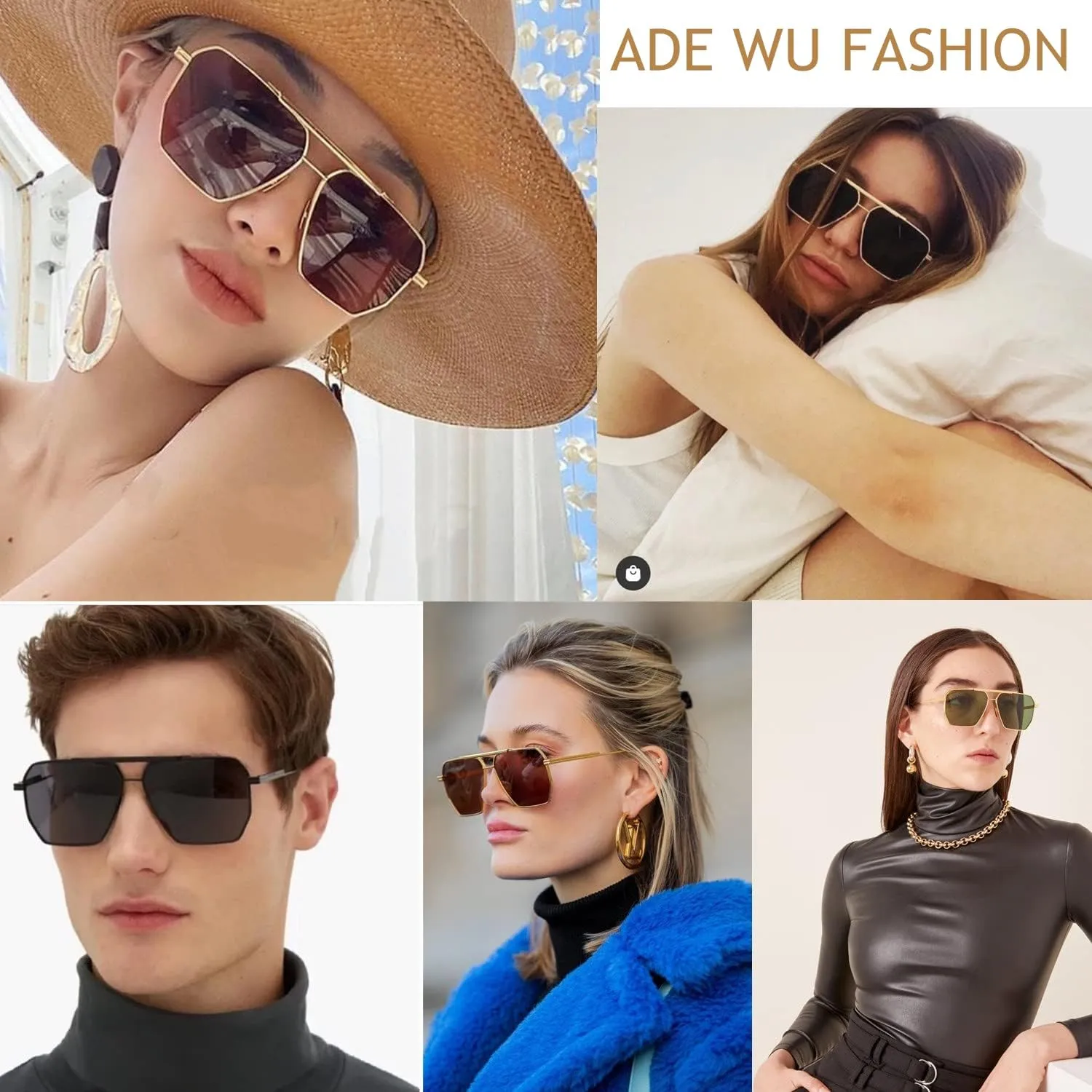 ADE WU Trendy Square Aviator Sunglasses for Women Men, Classic Polarized Oversized Aviators Sun Glasses