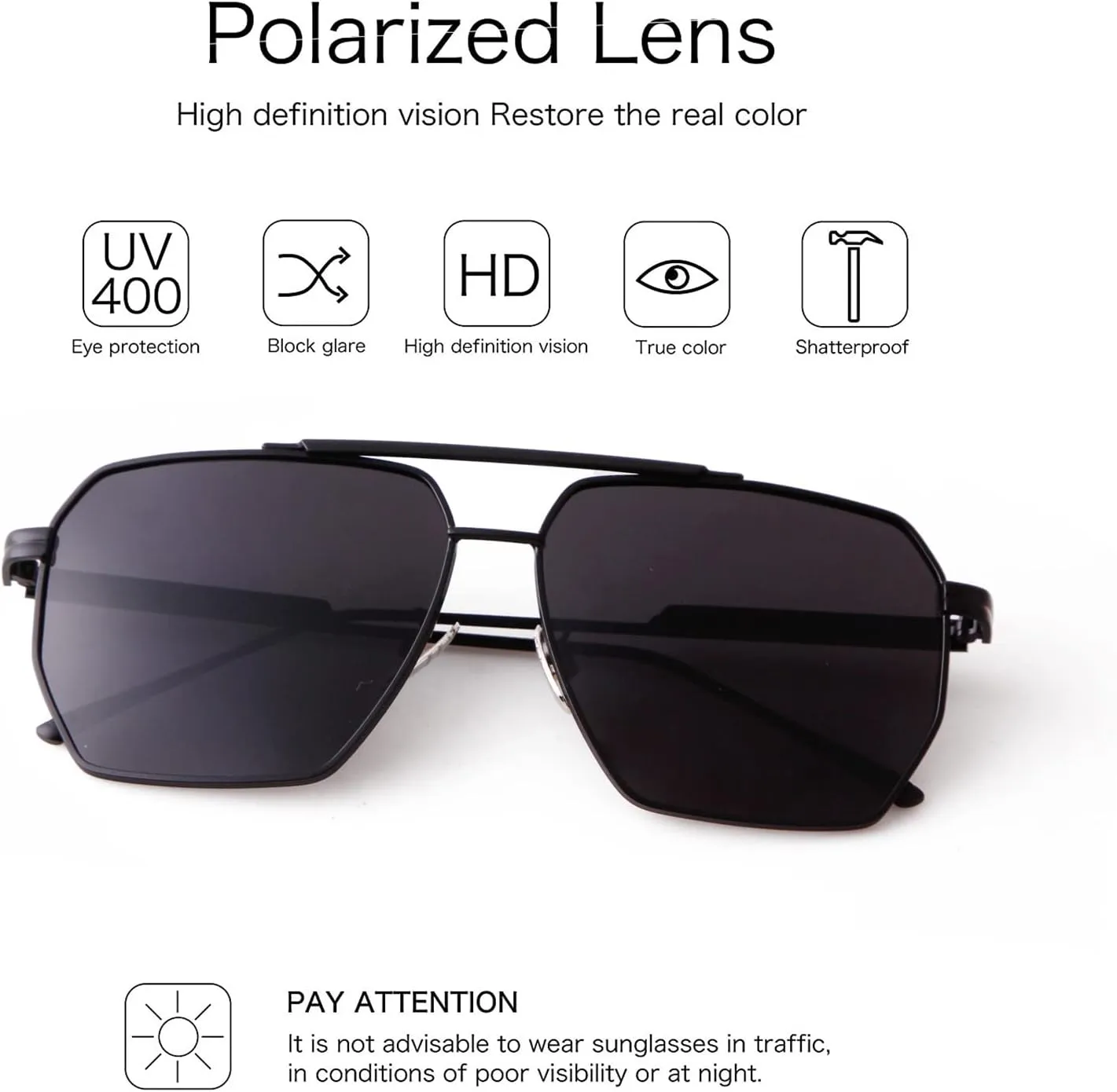 ADE WU Trendy Square Aviator Sunglasses for Women Men, Classic Polarized Oversized Aviators Sun Glasses