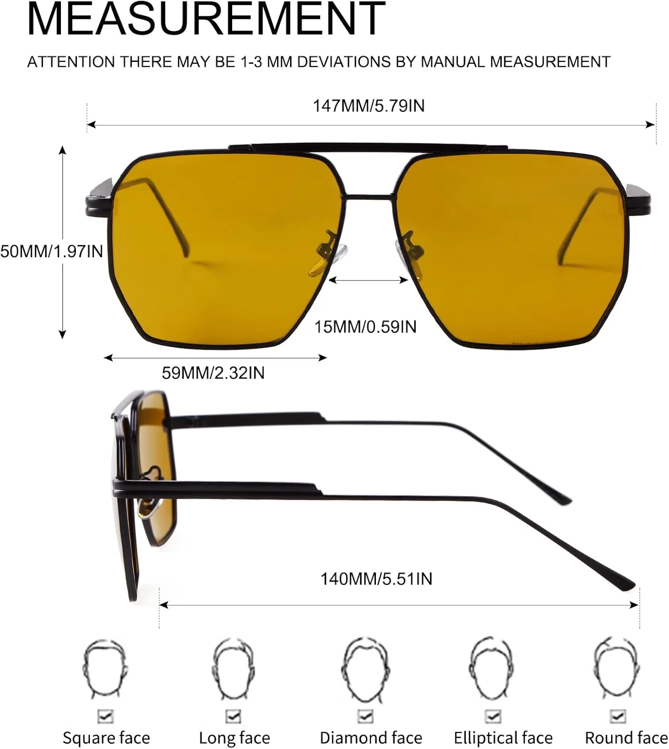 ADE WU Trendy Square Aviator Sunglasses for Women Men, Classic Polarized Oversized Aviators Sun Glasses