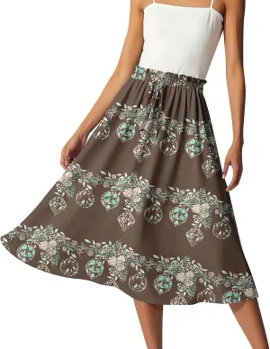 ADHOWBEW Long Skirts for Women Plus Size Casual Flowy A Line Ruffle Beach Midi Length Trendy Cute High Waisted Summer Skirts