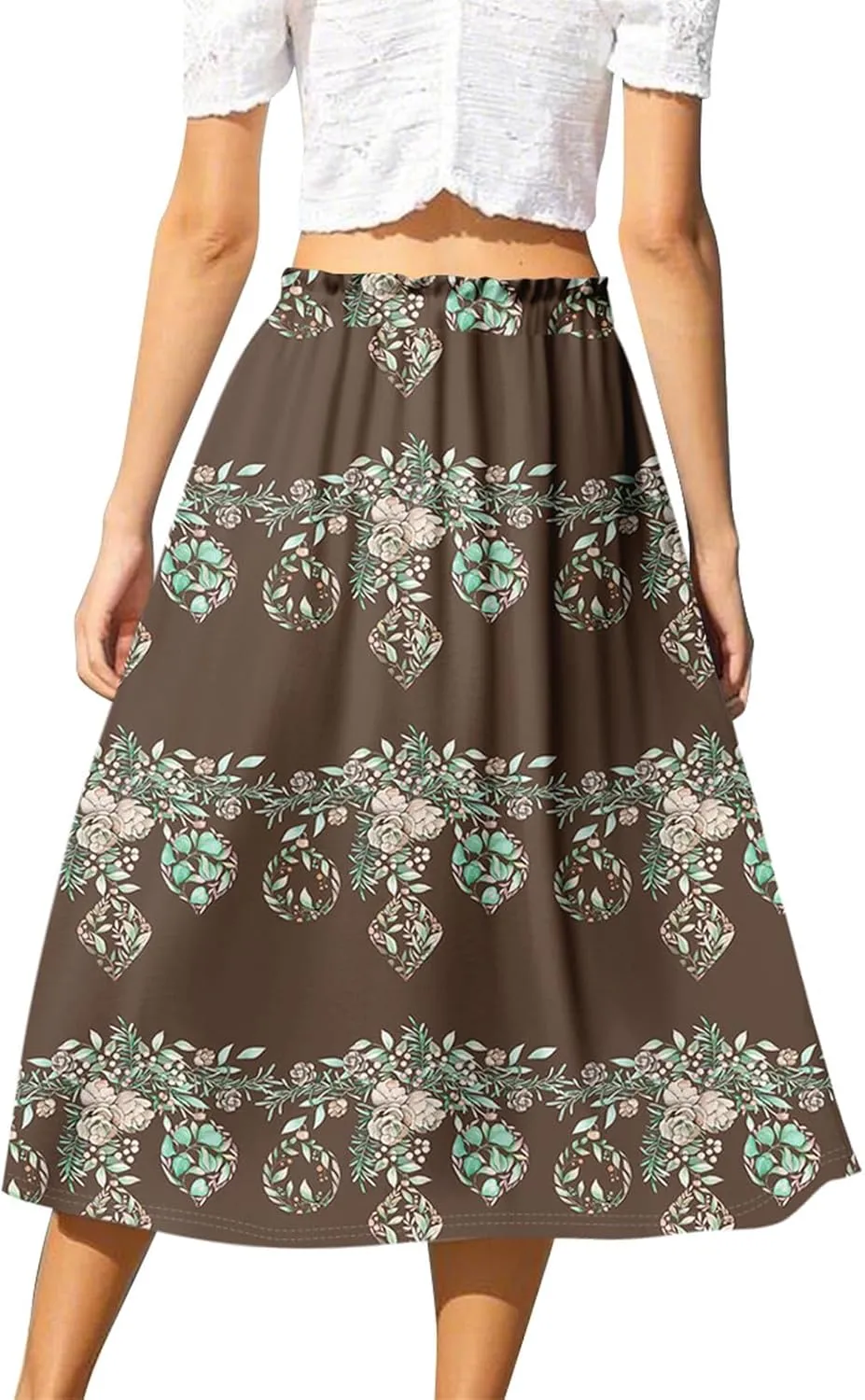 ADHOWBEW Long Skirts for Women Plus Size Casual Flowy A Line Ruffle Beach Midi Length Trendy Cute High Waisted Summer Skirts