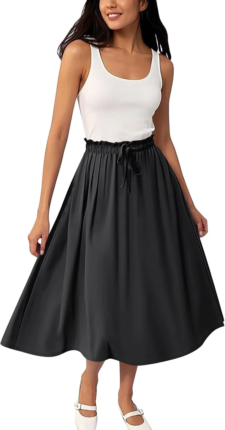 ADHOWBEW Maxi Skirts for Women Cute Casual Flowy Trendy Midi Length Ruffle High Waisted A Line Plus Size Beach Spring Skirts