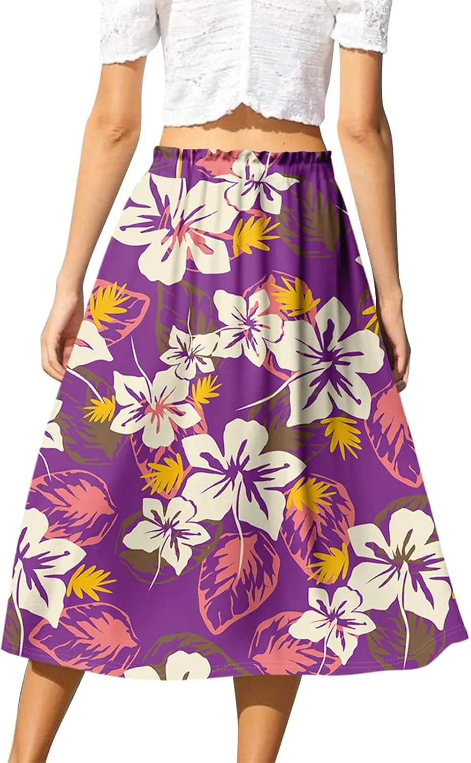 ADHOWBEW Pleated Skirts for Women Trendy Plus Size Flowy Beach Ruffle A Line Midi Length High Waisted Casual Summer Skirts