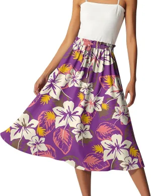 ADHOWBEW Pleated Skirts for Women Trendy Plus Size Flowy Beach Ruffle A Line Midi Length High Waisted Casual Summer Skirts