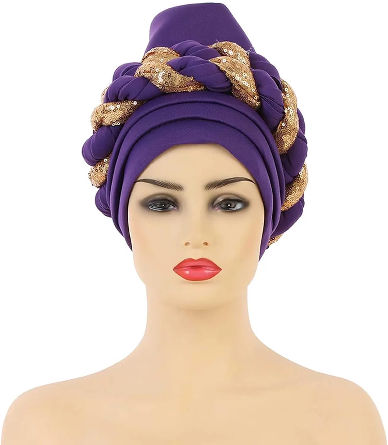 African Turban Head Wraps for Black Women Braided Twisted Turbans Hats Stretchy Cancer Chemo Muslim Cap