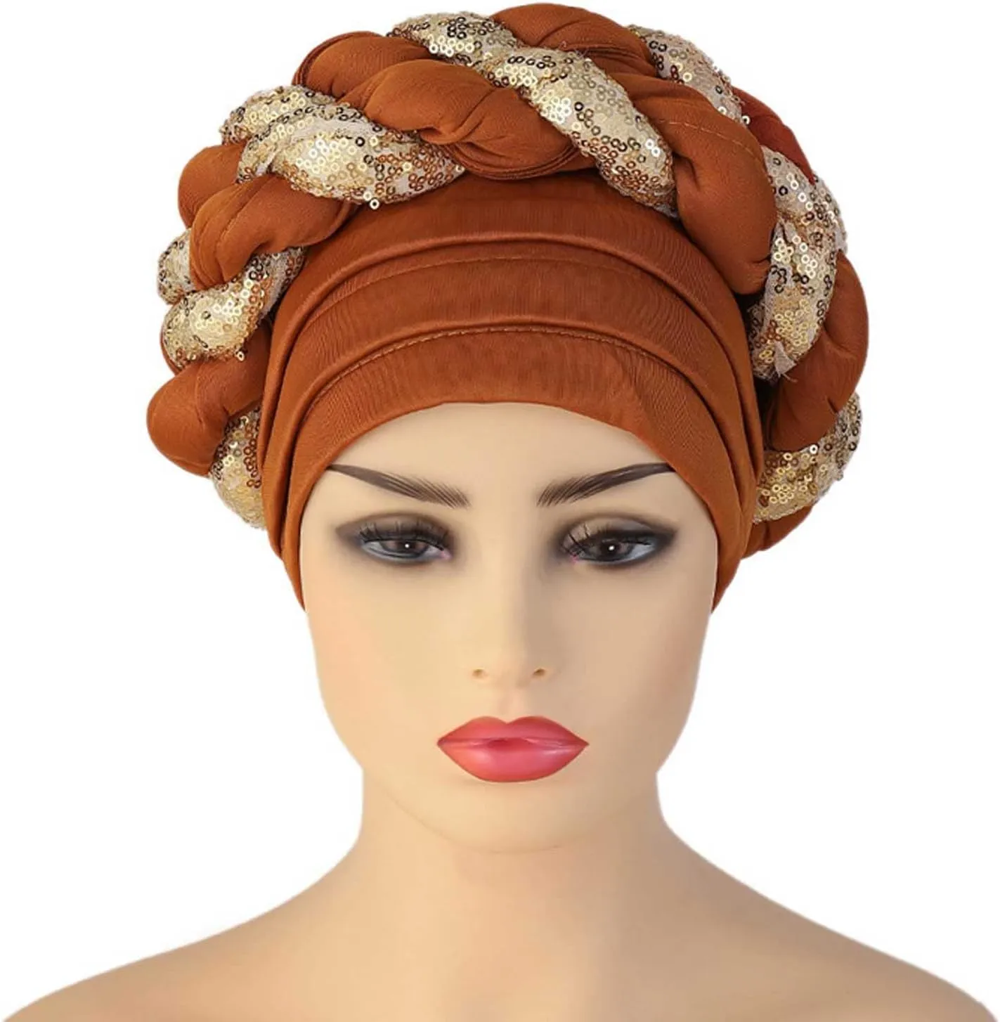 African Turban Head Wraps for Black Women Braided Twisted Turbans Hats Stretchy Cancer Chemo Muslim Cap