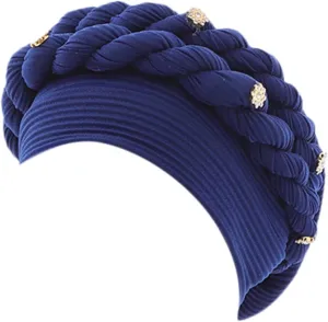 African Turban Head Wraps for Black Women Braided Twisted Turbans Hats Stretchy Cancer Chemo Muslim Cap