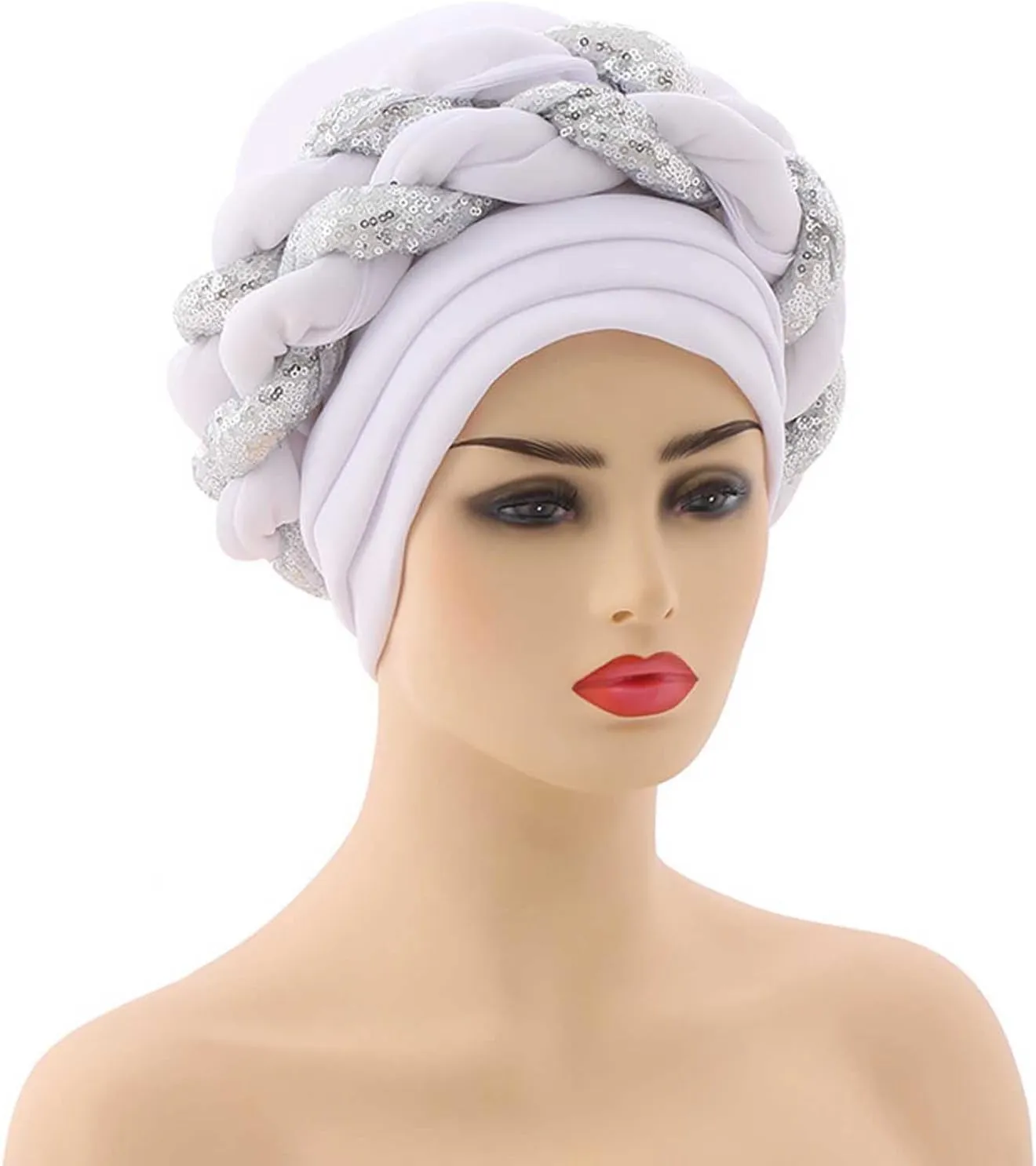 African Turban Head Wraps for Black Women Braided Twisted Turbans Hats Stretchy Cancer Chemo Muslim Cap