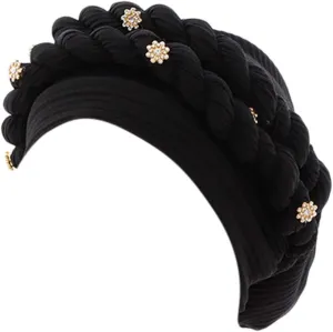African Turban Head Wraps for Black Women Braided Twisted Turbans Hats Stretchy Cancer Chemo Muslim Cap