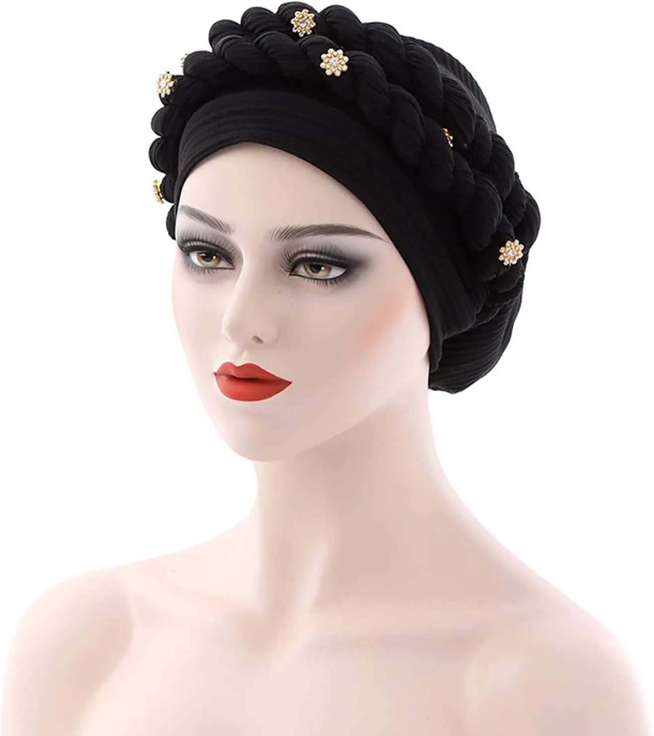 African Turban Head Wraps for Black Women Braided Twisted Turbans Hats Stretchy Cancer Chemo Muslim Cap