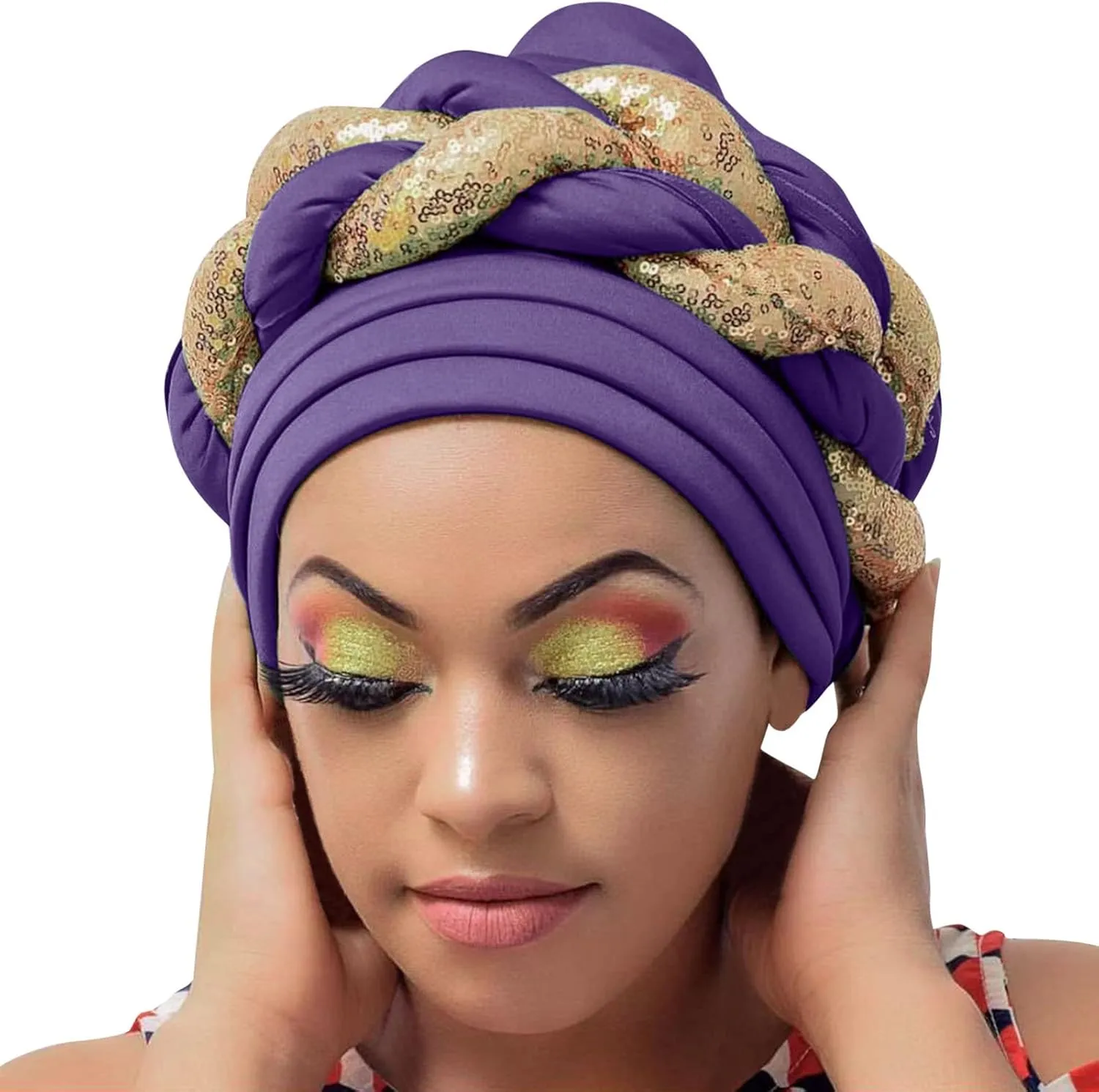African Turban Head Wraps for Black Women Braided Twisted Turbans Hats Stretchy Cancer Chemo Muslim Cap
