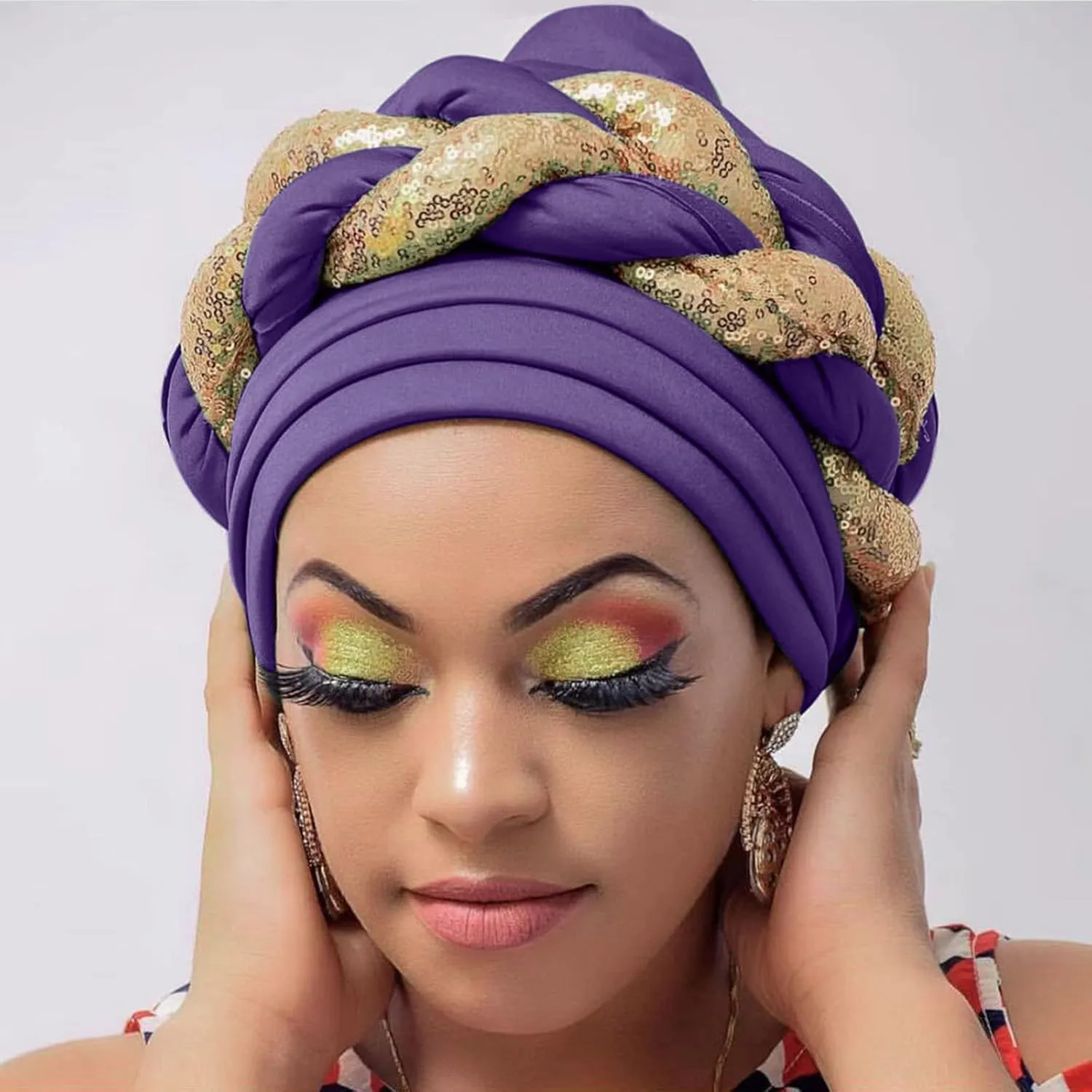 African Turban Head Wraps for Black Women Braided Twisted Turbans Hats Stretchy Cancer Chemo Muslim Cap