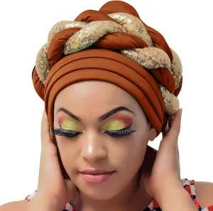 African Turban Head Wraps for Black Women Braided Twisted Turbans Hats Stretchy Cancer Chemo Muslim Cap