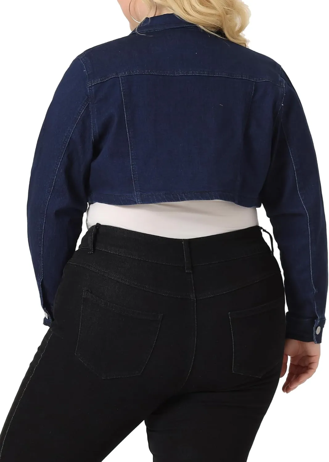 Agnes Orinda Plus Size Denim Jacket for Women Long Sleeve Washed Button Jean Crop Denim Jackets