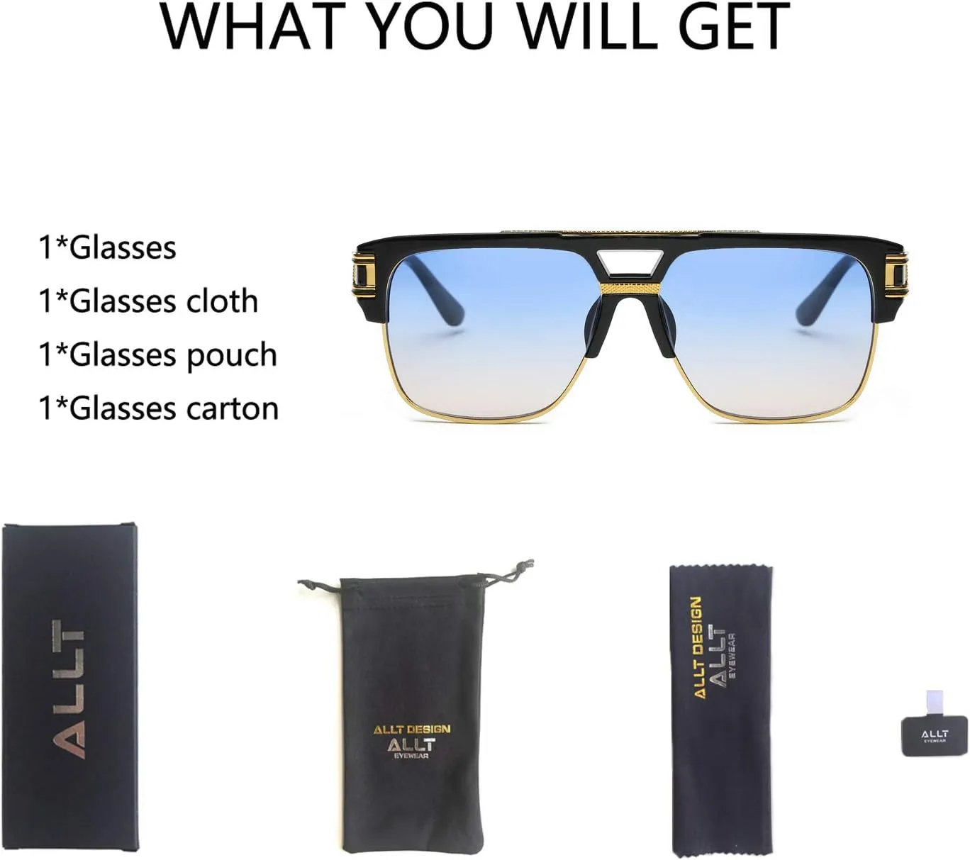 Allt Square Aviator Large Fashion Sunglasses For Men Women Goggle Alloy Frame Glasses