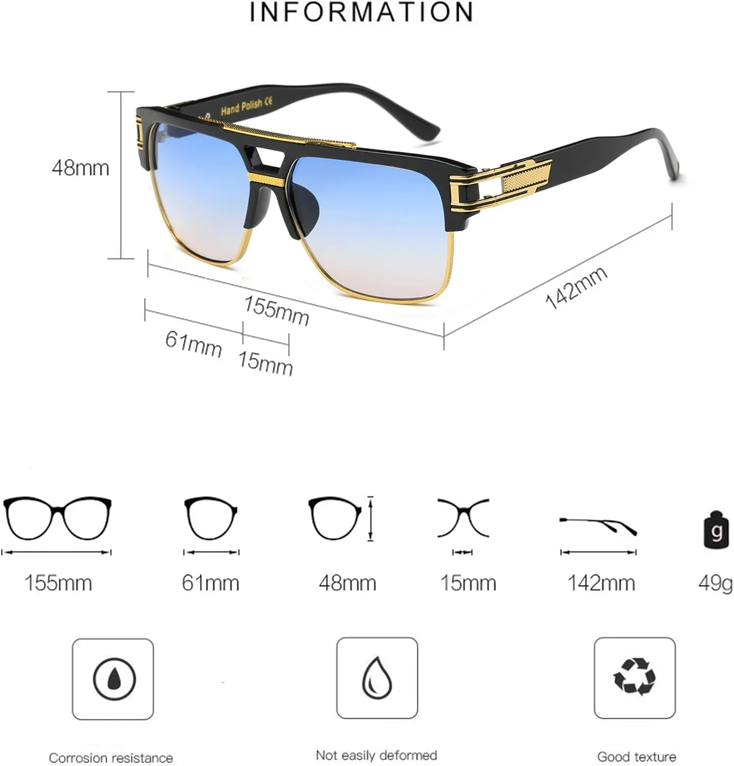 Allt Square Aviator Large Fashion Sunglasses For Men Women Goggle Alloy Frame Glasses