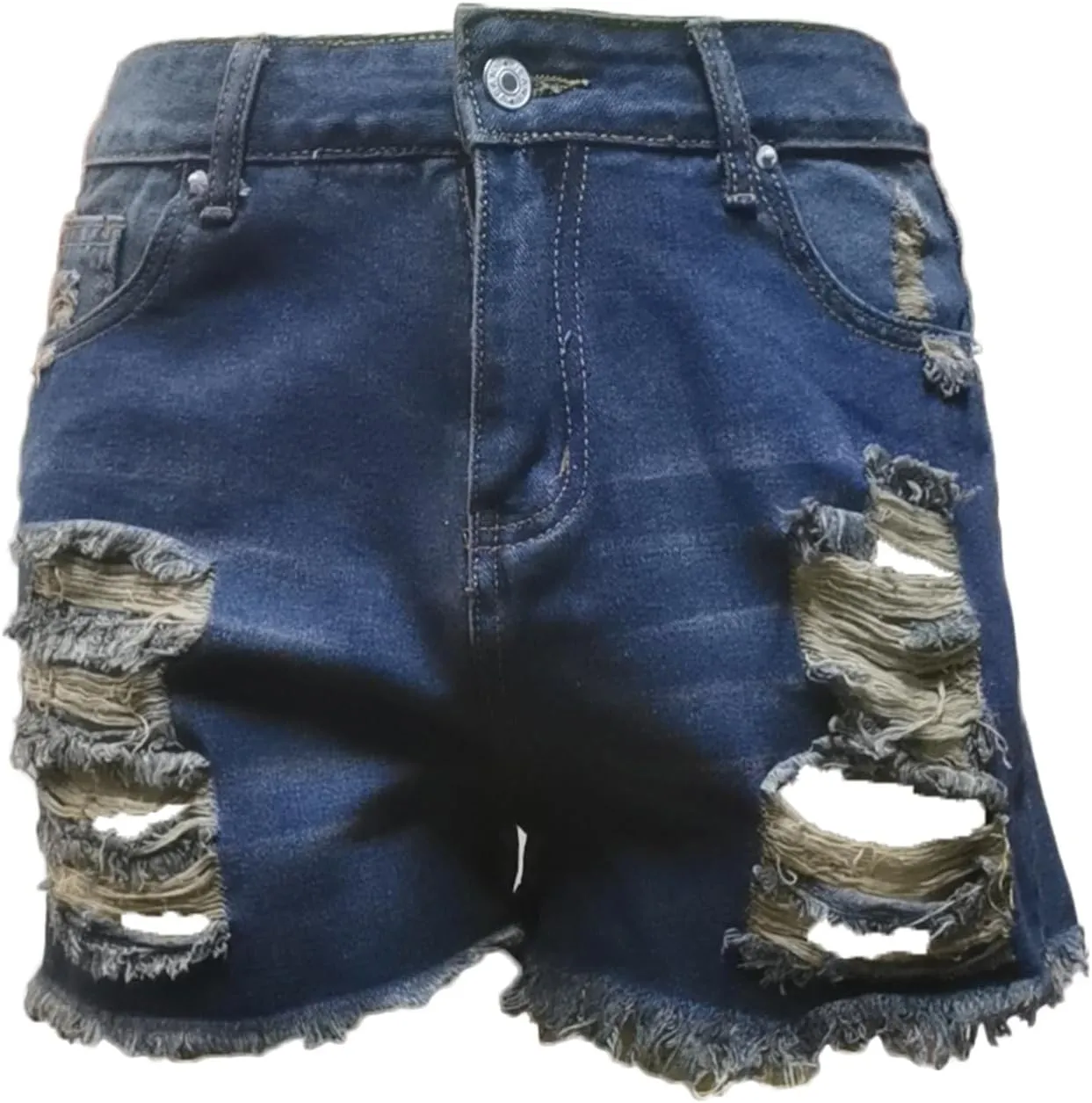 Andongnywell Women Casual Distressed Jean Shorts Summer High Waisted Pockets Ripped Denim Long Shorts Frayed Raw Hem Shorts
