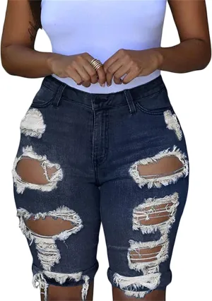 Andongnywell Womens Ripped Frayed Raw Hem High Rise Denim Shorts Casual Jean Shorts Girls Stretch Distressed Short Jeans