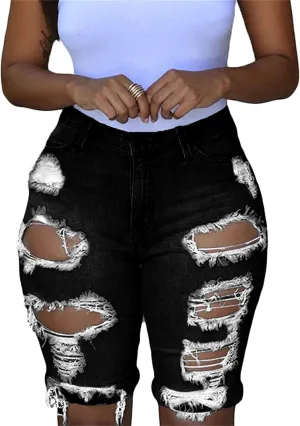 Andongnywell Womens Ripped Frayed Raw Hem High Rise Denim Shorts Casual Jean Shorts Girls Stretch Distressed Short Jeans