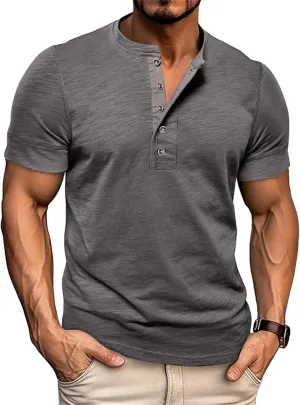 Angbater Mens Short Sleeve Henley Shirts Casual Button T-Shirts Lightweight Basic Cotton Tops