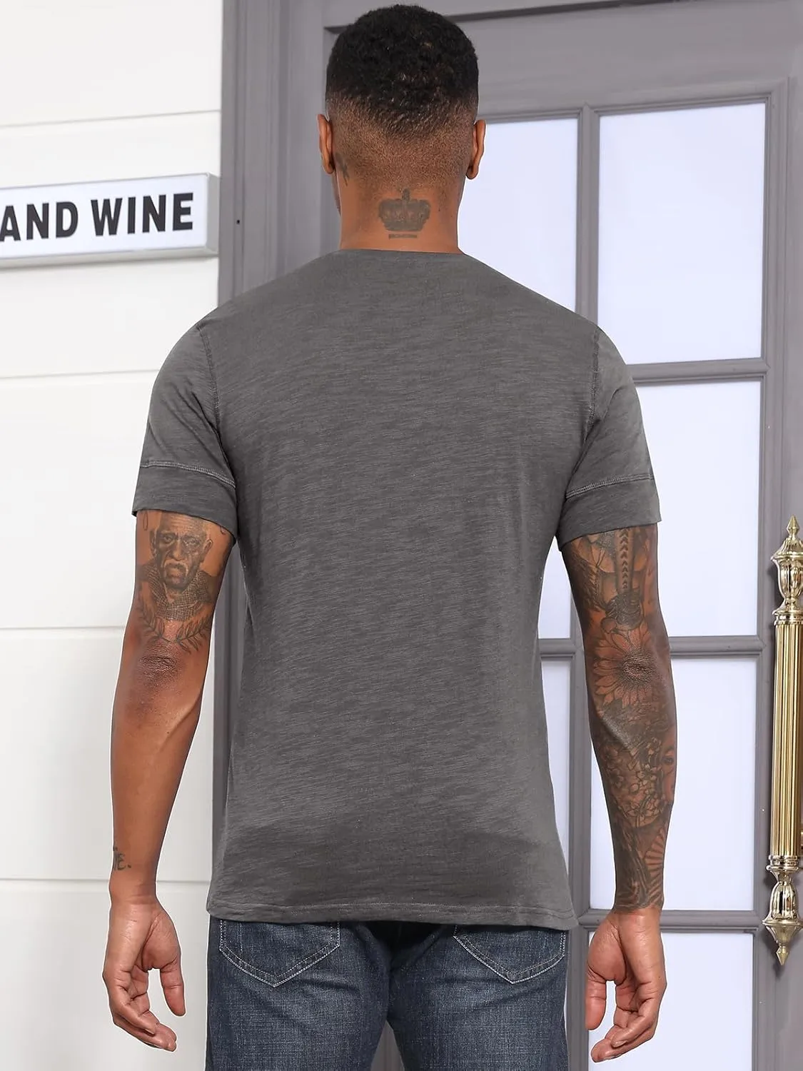 Angbater Mens Short Sleeve Henley Shirts Casual Button T-Shirts Lightweight Basic Cotton Tops