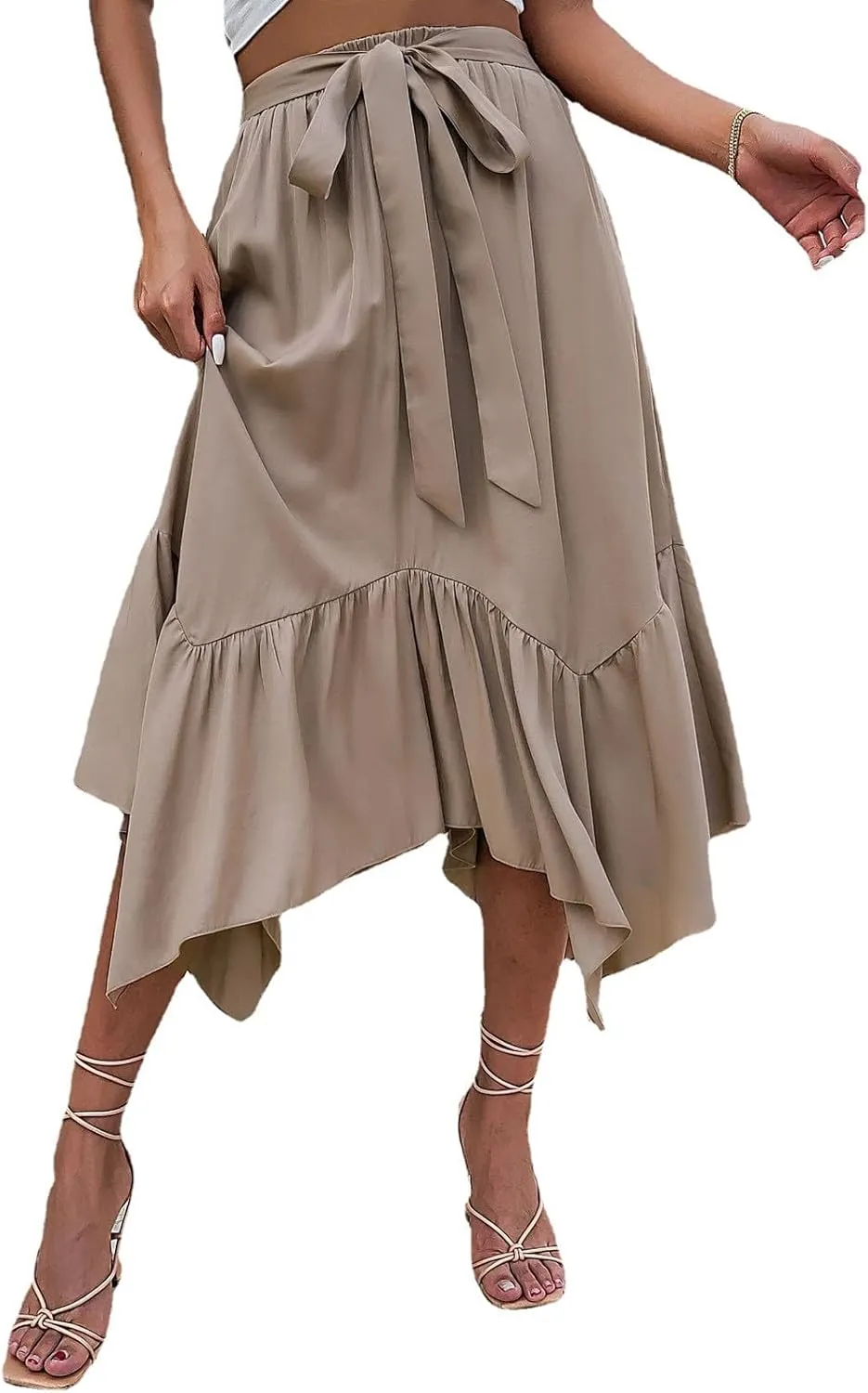 Athletic Skirts Women Trendy 2025 Summer Y2K High Elastic Waist Bow Tie Ruffles Casual Loose Midi Skirts for Vacation