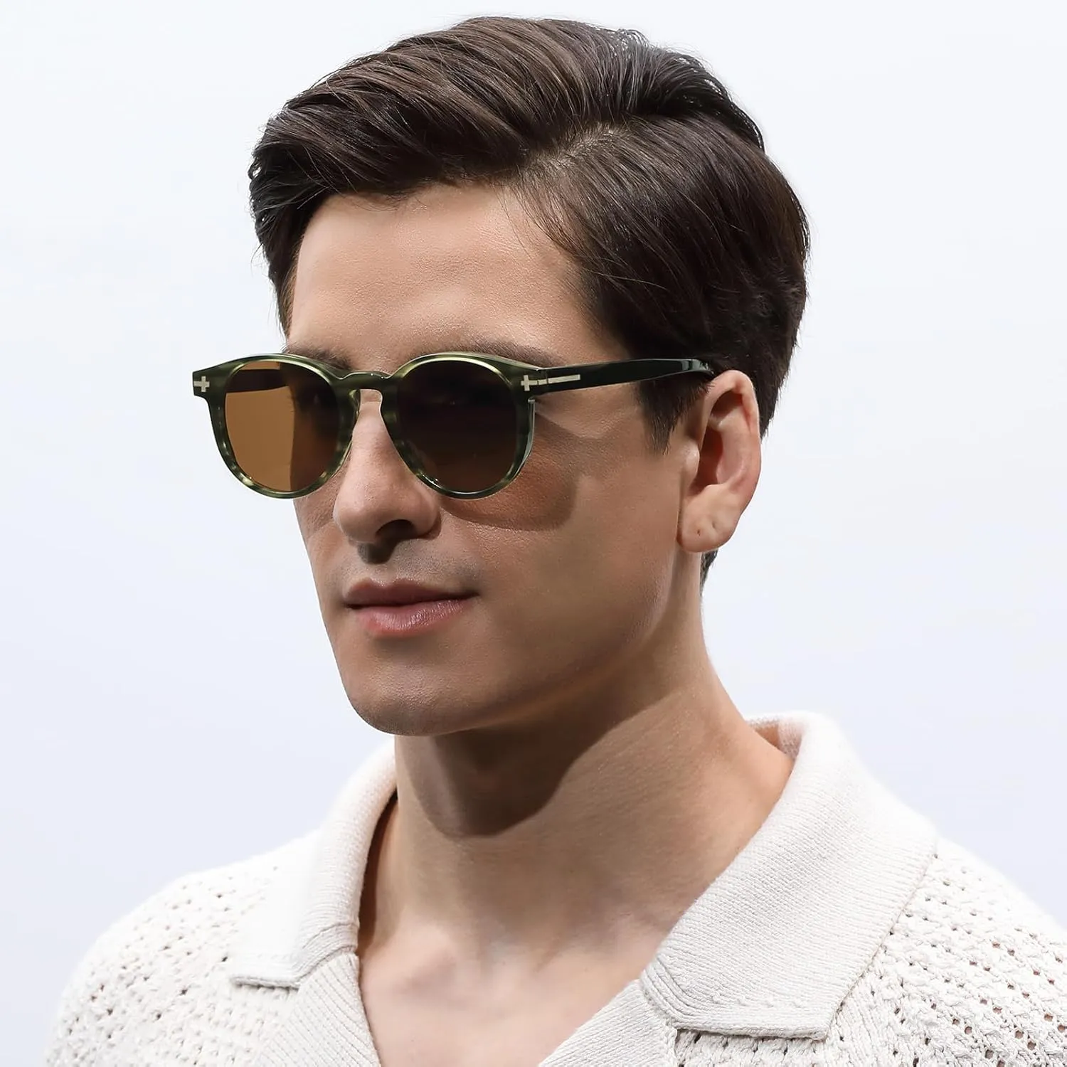 AVAWAY Polarized Sunglasses for Men Round UV Protection, Retro Hand-crafted Frame Gold Filigree Sunnies