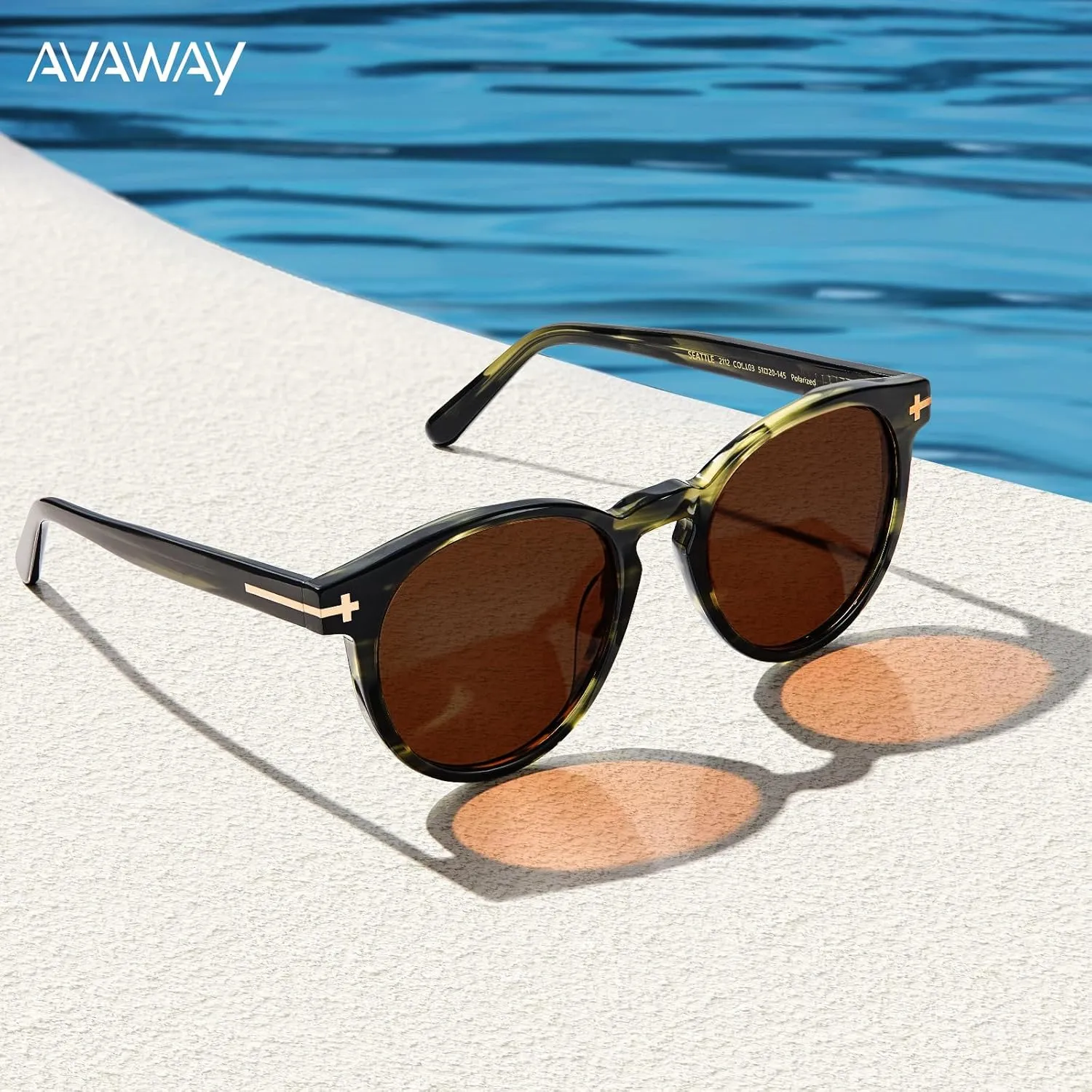 AVAWAY Polarized Sunglasses for Men Round UV Protection, Retro Hand-crafted Frame Gold Filigree Sunnies