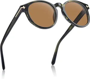 AVAWAY Polarized Sunglasses for Men Round UV Protection, Retro Hand-crafted Frame Gold Filigree Sunnies