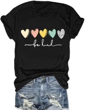 Be Kind T Shirts Women Graphic Blessed Teacher Shirt Short Sleeve Inspirational Heart Print Graphic Tees