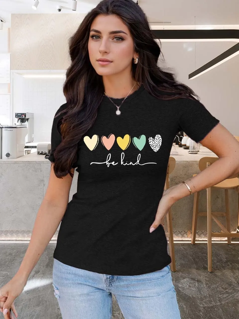 Be Kind T Shirts Women Graphic Blessed Teacher Shirt Short Sleeve Inspirational Heart Print Graphic Tees