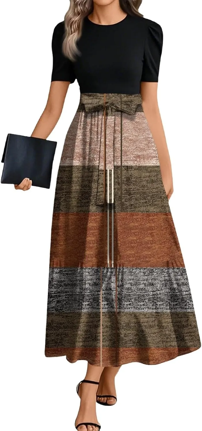 Beach Wedding Guest Dress Plus Size Floral Wrap Maxi Dress Short Sleeve Boho Outfit