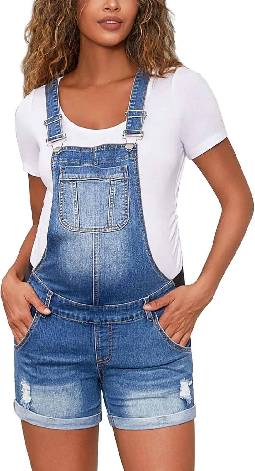 Bhome Maternity Overall Shorts Summer Maternity Denim Short Jeans Bib Overall Adjustable Buckle Straps