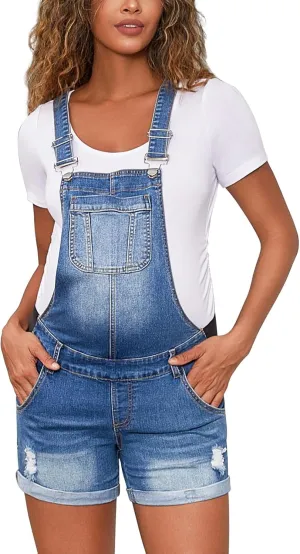 Bhome Maternity Overall Shorts Summer Maternity Denim Short Jeans Bib Overall Adjustable Buckle Straps