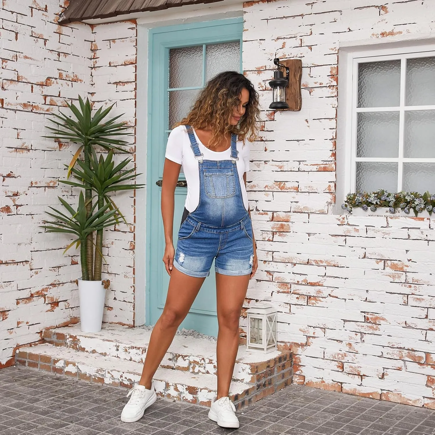 Bhome Maternity Overall Shorts Summer Maternity Denim Short Jeans Bib Overall Adjustable Buckle Straps