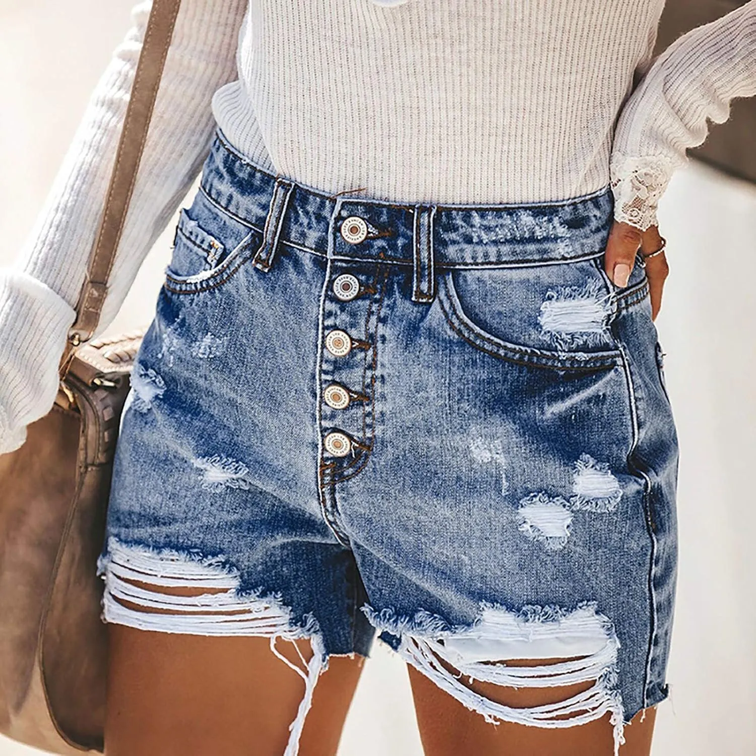 Black Denim Shorts for Women High Rise Ripped Stretchy Boyfriend Jeans Shorts Solid Cute Raw Hem Hot Short Pants