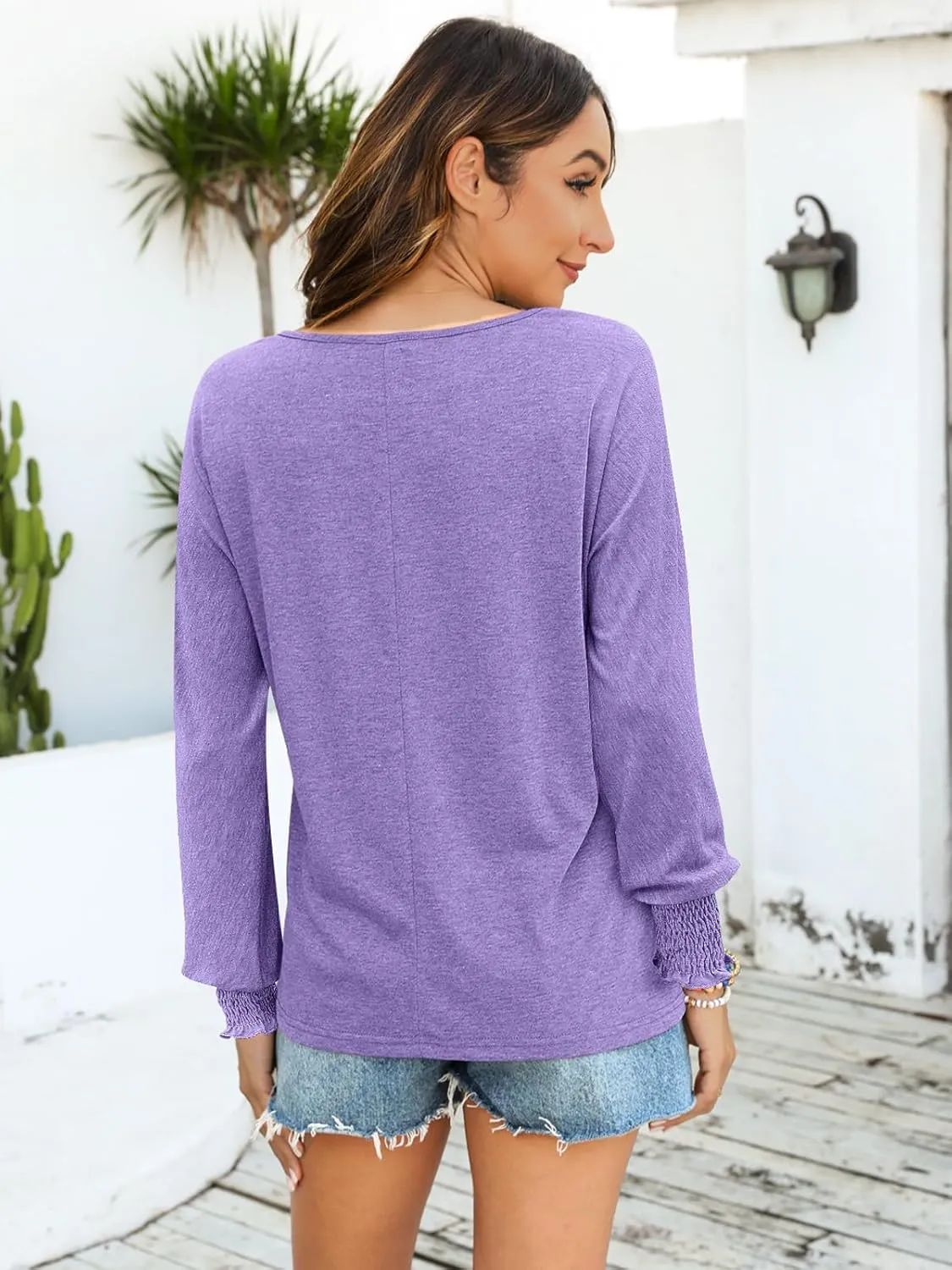 Bluetime Womens Long Sleeve Tops Crew Neck Casual T Shirts Loose Basic Tee Blouse