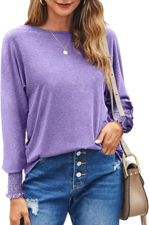 Bluetime Womens Long Sleeve Tops Crew Neck Casual T Shirts Loose Basic Tee Blouse