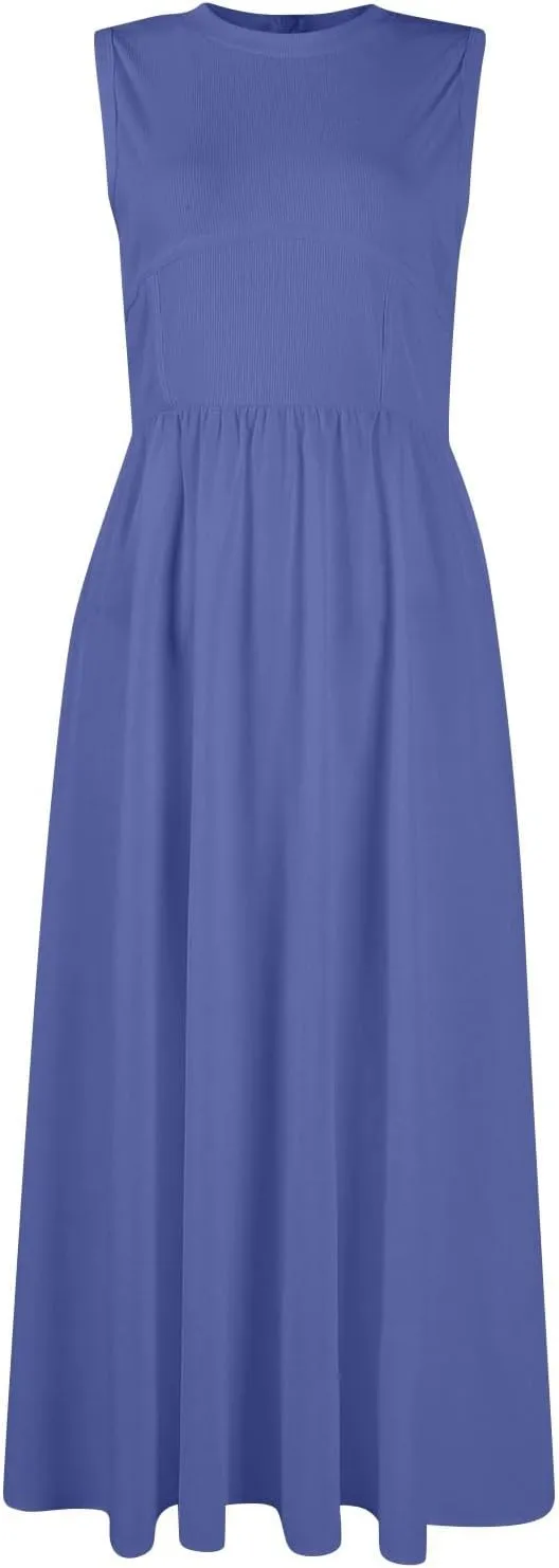 Boho Dress for Women Summer Tank Dress Casual Sundresses High Waist Sleeveless Wrap Dresses Ruffle Dresses with Pocket