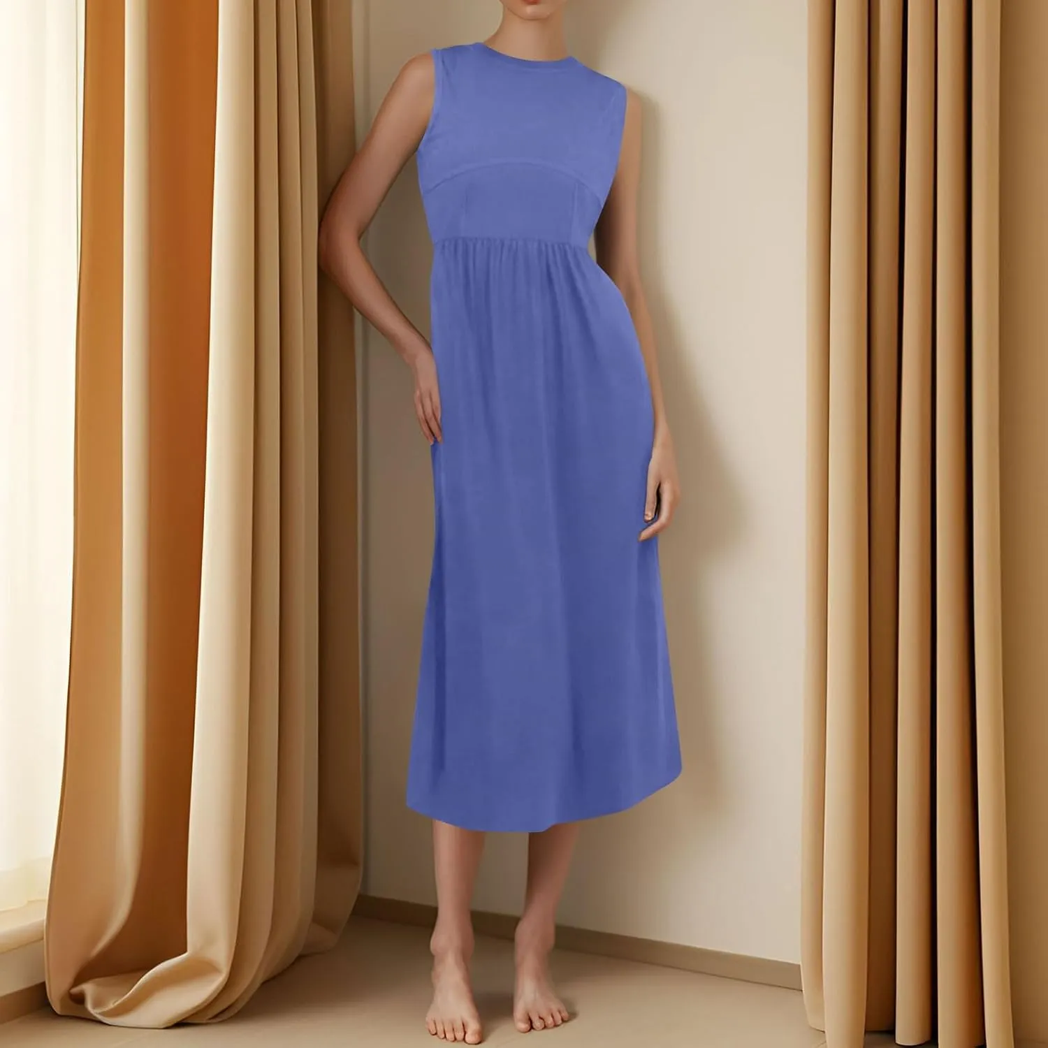 Boho Dress for Women Summer Tank Dress Casual Sundresses High Waist Sleeveless Wrap Dresses Ruffle Dresses with Pocket