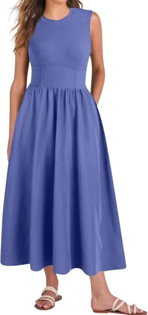 Boho Dress for Women Summer Tank Dress Casual Sundresses High Waist Sleeveless Wrap Dresses Ruffle Dresses with Pocket